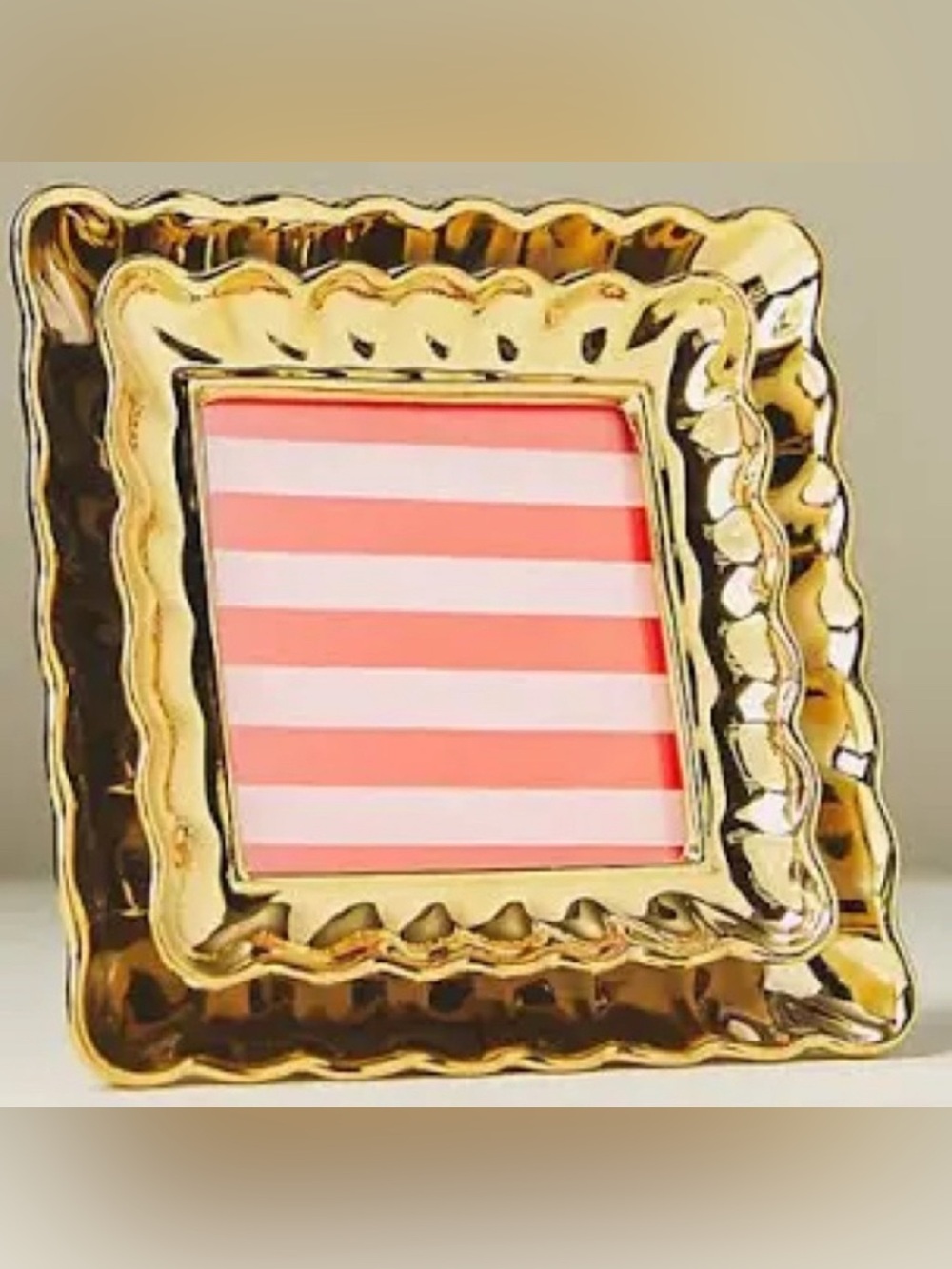 gold Anthropologie Phillipa Stoneware Picture Frame NWT 4x4” photo easel ceramic